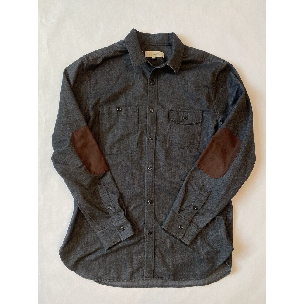 Men's Hang Ten Gold Black button up Long Sleeve Large Elbow Patch